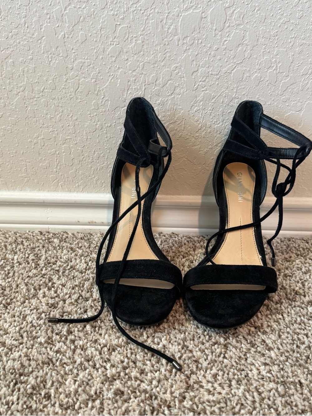 Gianni Bini Black Suede Lace-Up Open-Toe Heels